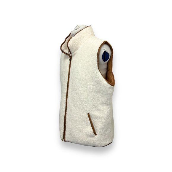 IB Diffusion Womens XXL White Sherpa Fleece Vest With Brown Accents Zipper - Picture 2 of 8